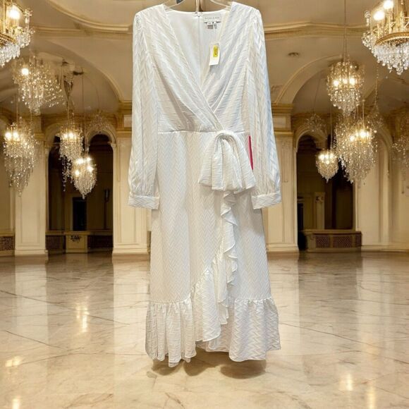Sachin & Babi White Wrap Maxi Dress Sz 12 Elegant Long Sleeve V Neck Wedding NWT - Picture 1 of 16